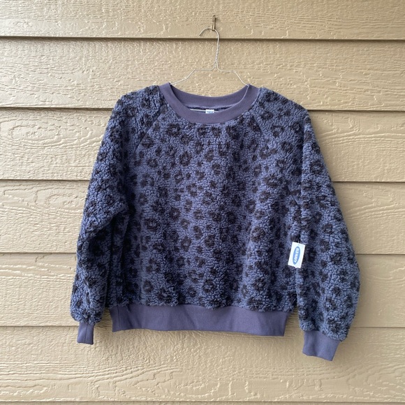 Old Navy Animal Print Cozy Sherpa Sweatshirt Women's , M Blue Loose Soft NWT - Picture 1 of 10